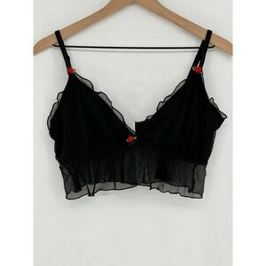 Parade Bralette Women Large Black Mesh Rose Trim Ruffle Whimsigoth Romantic